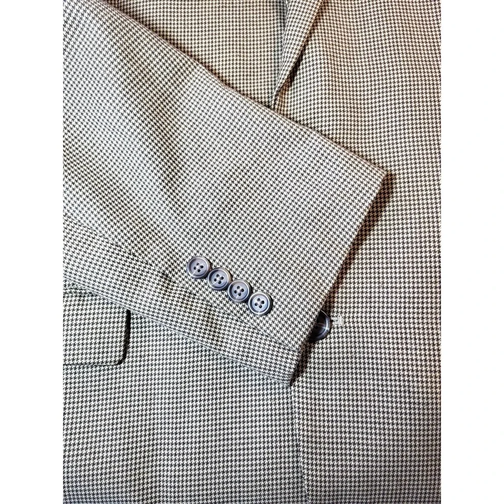 Chaps Tan/Brown Houndstooth Soft Single‎ Breasted 2 Button Front Blazer Size 42R